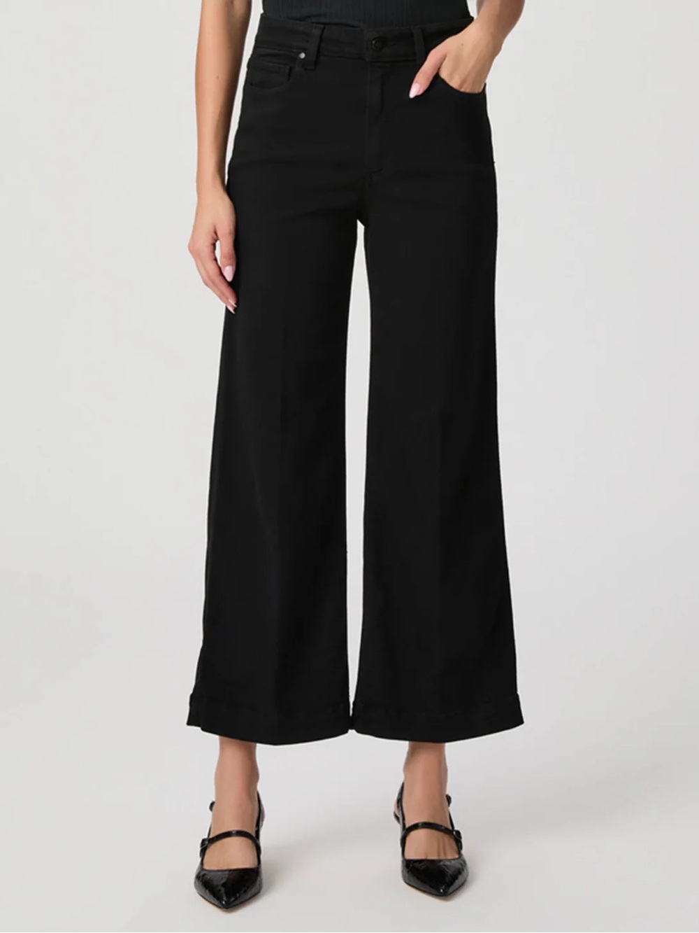 PAIGE NWOT Anessa Black Metallic High Rise Wide Leg Jeans Size 30